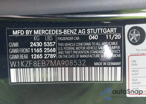 2021 Mercedes-Benz E 350 4Matic z USA, uszkodzony, nr VIN W1KZF8EB7MA908532